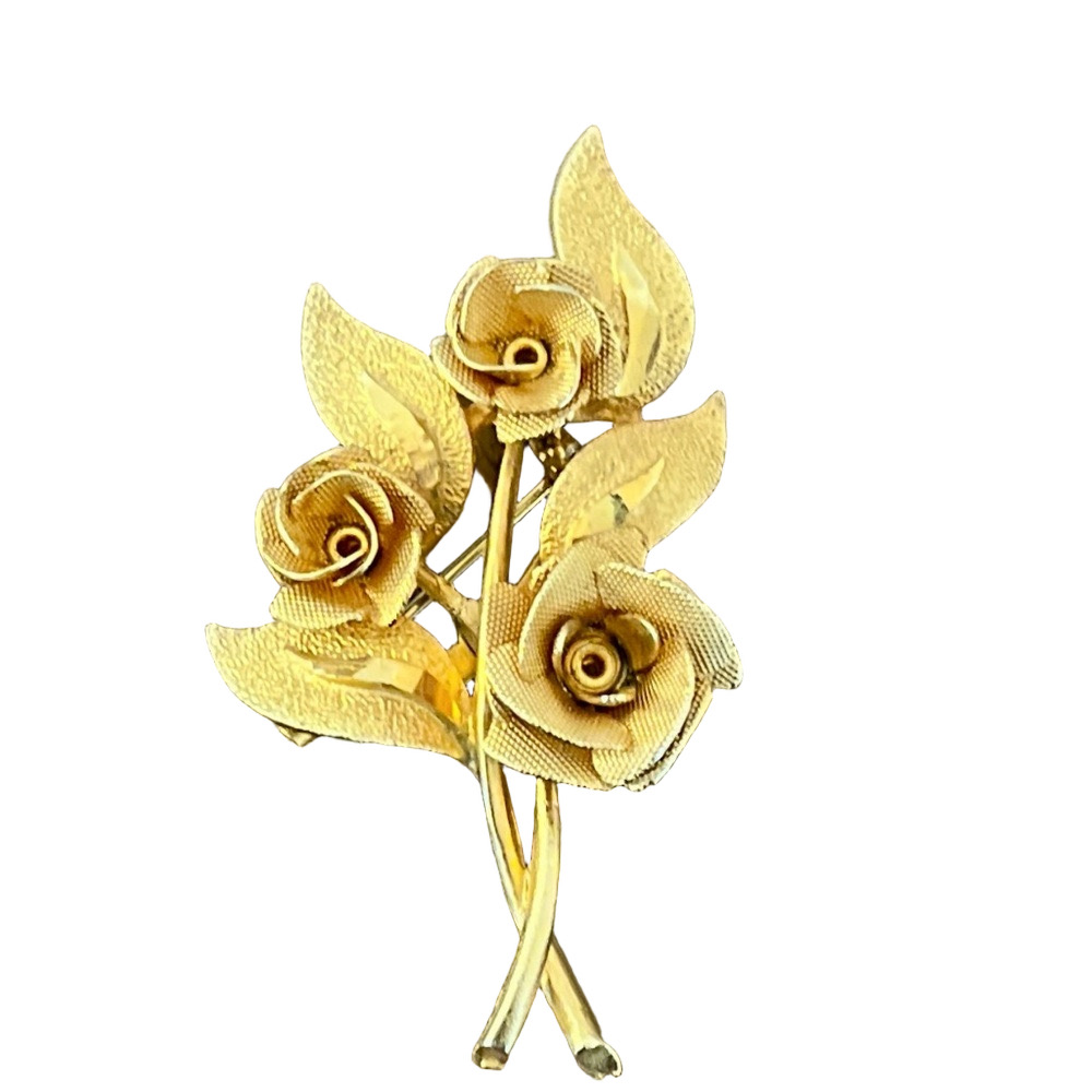 Vintage Coro Gold Tone Three Roses Signed Pin
Brooch VG Marked Signed